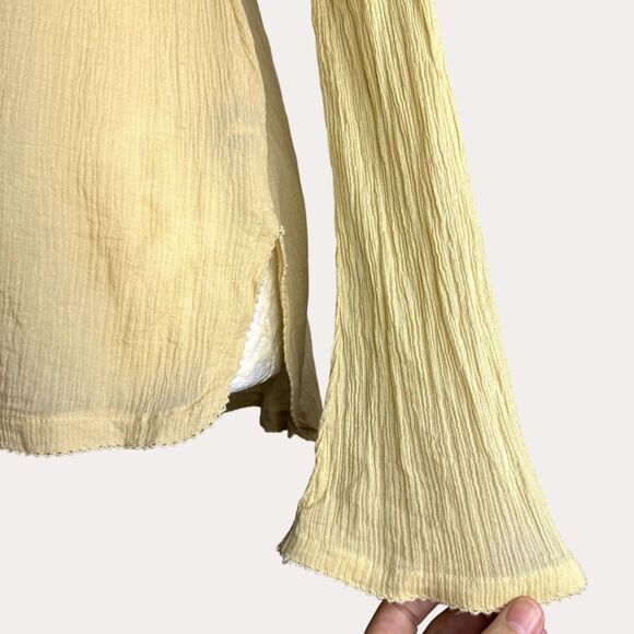 Free People The Island Crochet Lace High Neck Blouse Top Natural XS bv - Picture 6 of 11